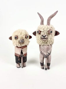 Manuel Chavarria's wooden sheep figures - wool and hand carved