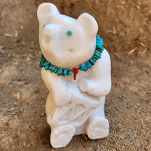 Travis Snyder's drumming bear fetish - carved with a turquoise and coral necklace